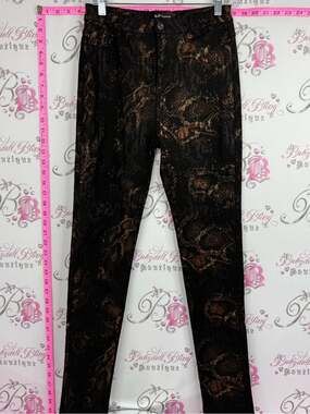 APPERLOTH pants Skinny Snake-Print Jeans in Black & Brown